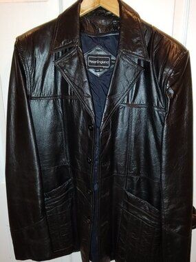 PETER ENGLAND MENS LEATHER SPORT JACKET 4-BUTTON PATCH POCKETS L/SLVS BLACK 42R